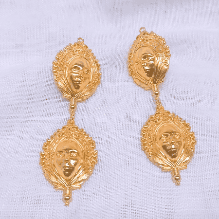 Human face earrings, Brass  22k gold plated dagle earring, Wholesale jewelry